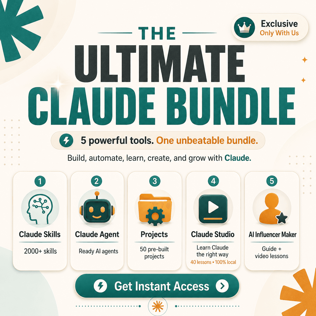 The Ultimate Claude Bundle — 2,000+ skills, 107 agents, 50 projects, Claude Studio, and AI Influencer Maker
