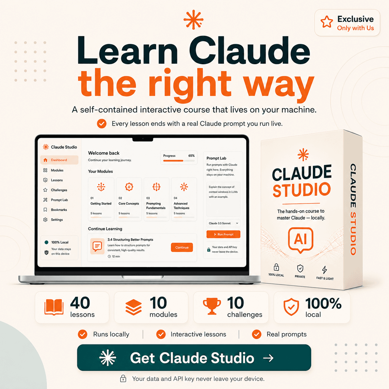 Claude Studio — 40 interactive lessons with a live playground to learn Claude the right way